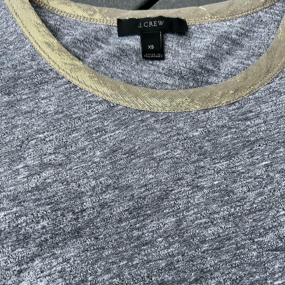 J.CREW women’s size XS gray T-shirt with chest pocket and gold ribbon neck
